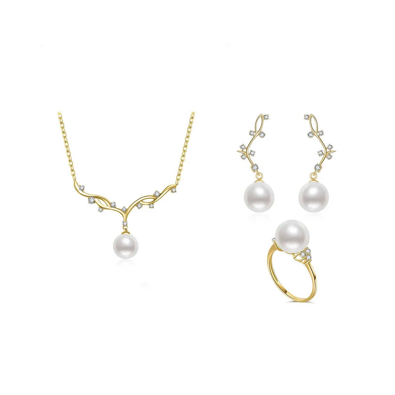 18K Gold Freshwater Pearl Jewelry Set KS00007 | STARRY