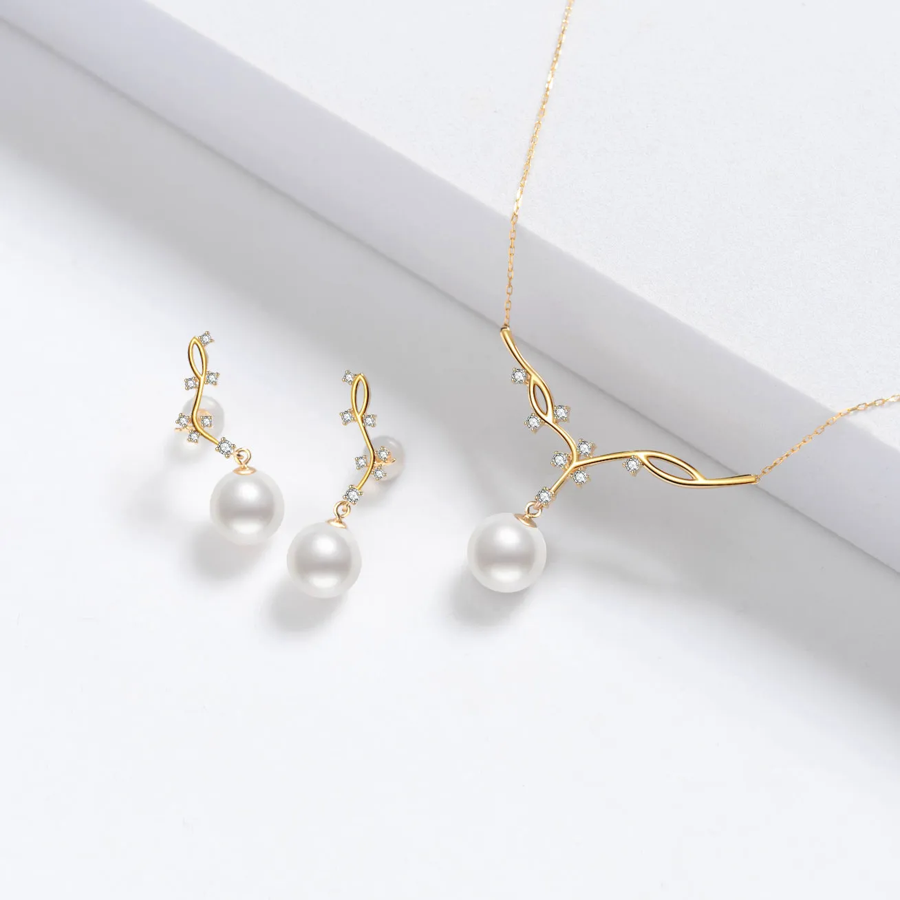 18K Gold Freshwater Pearl Jewelry Set KS00007 | STARRY