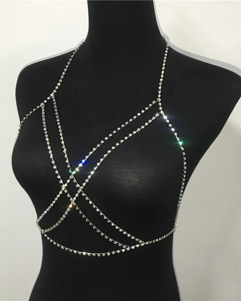 1PCS Criss Cross Rhinestone Decor Body Chain