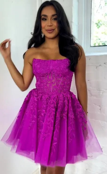 2023 Strapless Lace Homecoming Dresses PC1129