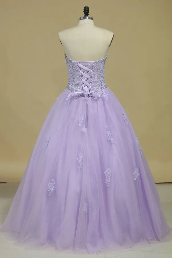 2024 Quinceanera Dresses Sweetheart Tulle With Beads P82YLBPH