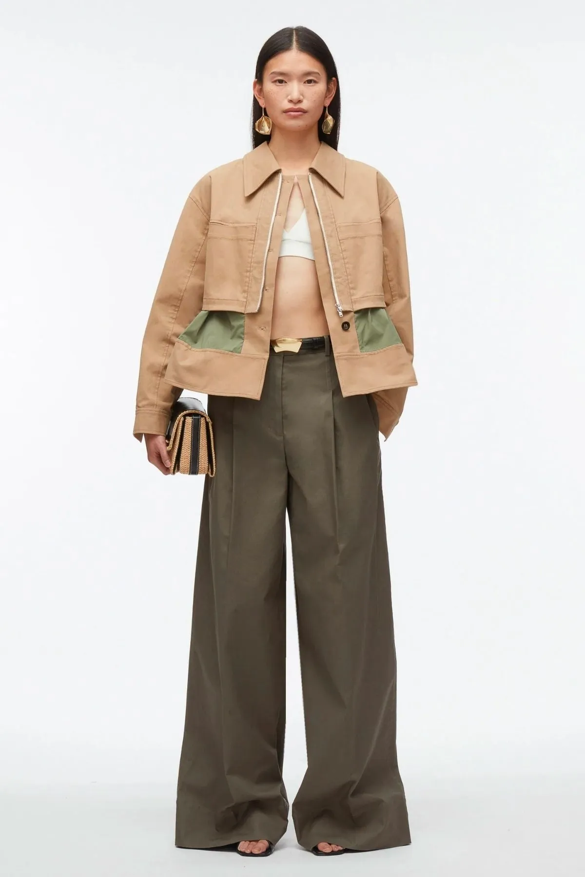 3.1 Phillip Lim Belted Flounce Utility Jacket - Khaki/ Army