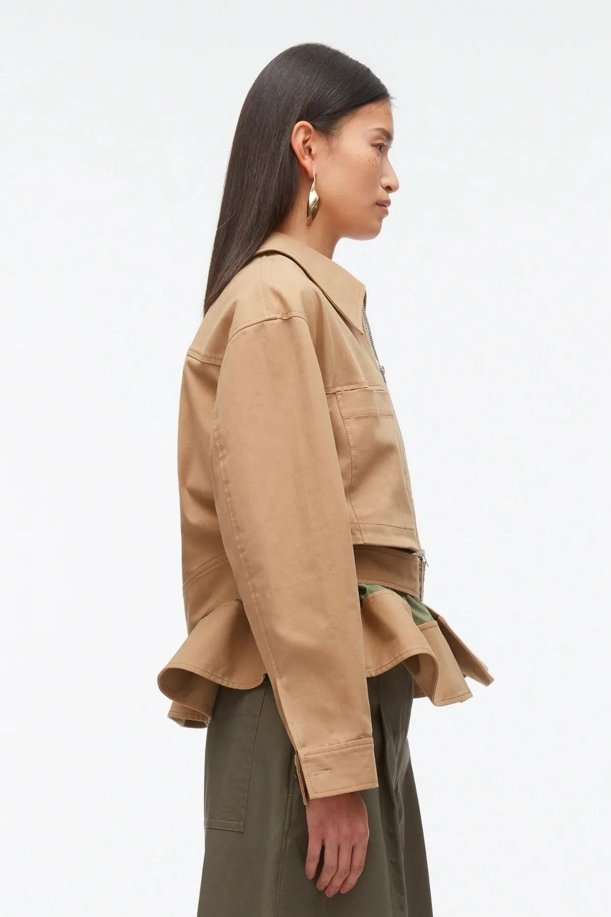 3.1 Phillip Lim Belted Flounce Utility Jacket - Khaki/ Army