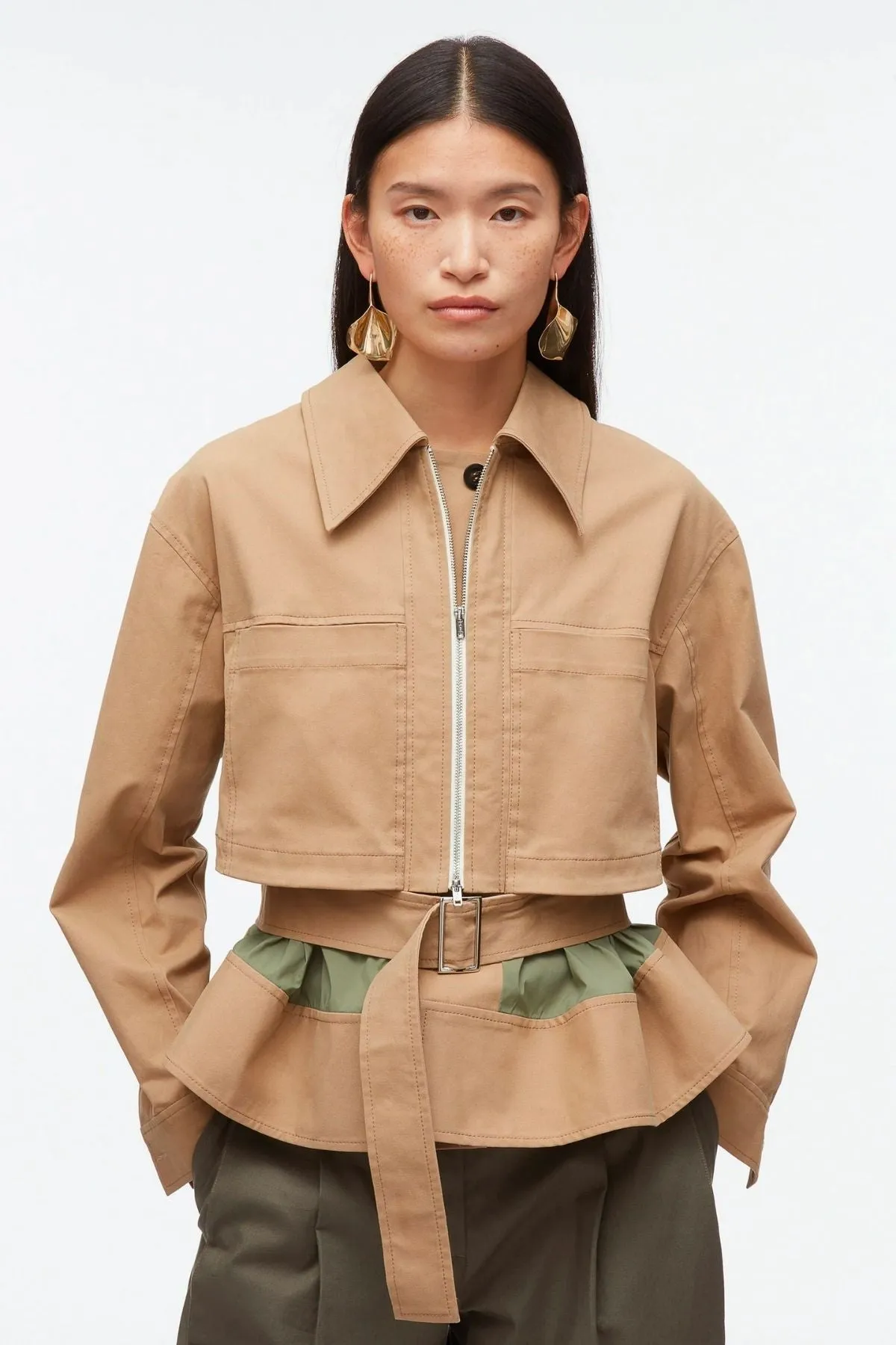 3.1 Phillip Lim Belted Flounce Utility Jacket - Khaki/ Army