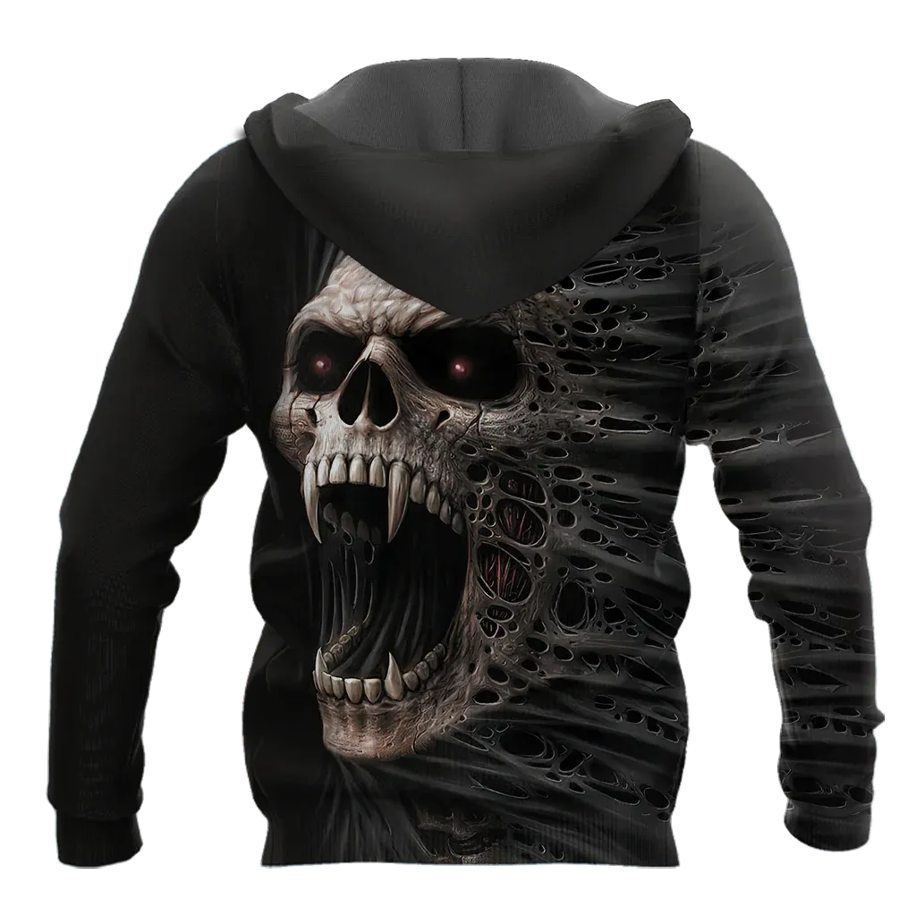 3D All Over Print Skull Hoodie, Sublimation Skull On Hoodies Black Skull Hoodies