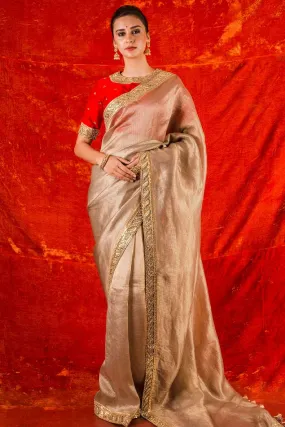 90Z019-RO Gold Embroidered Handloom Saree with Blouse