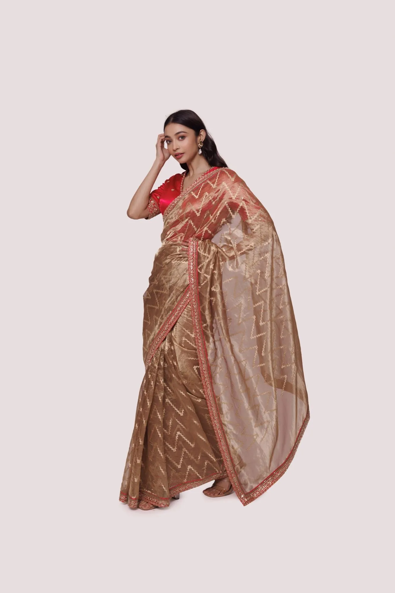 90Z825-RO Bronze Embroidered Saree With Blouse