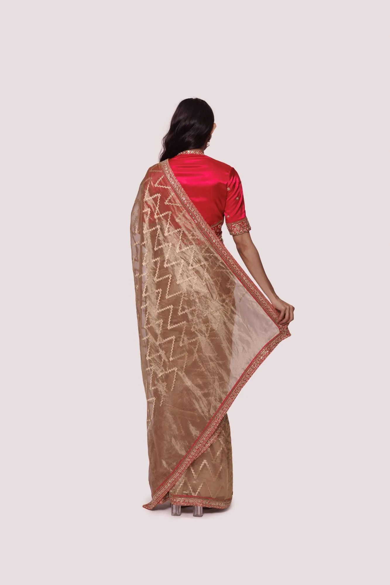 90Z825-RO Bronze Embroidered Saree With Blouse