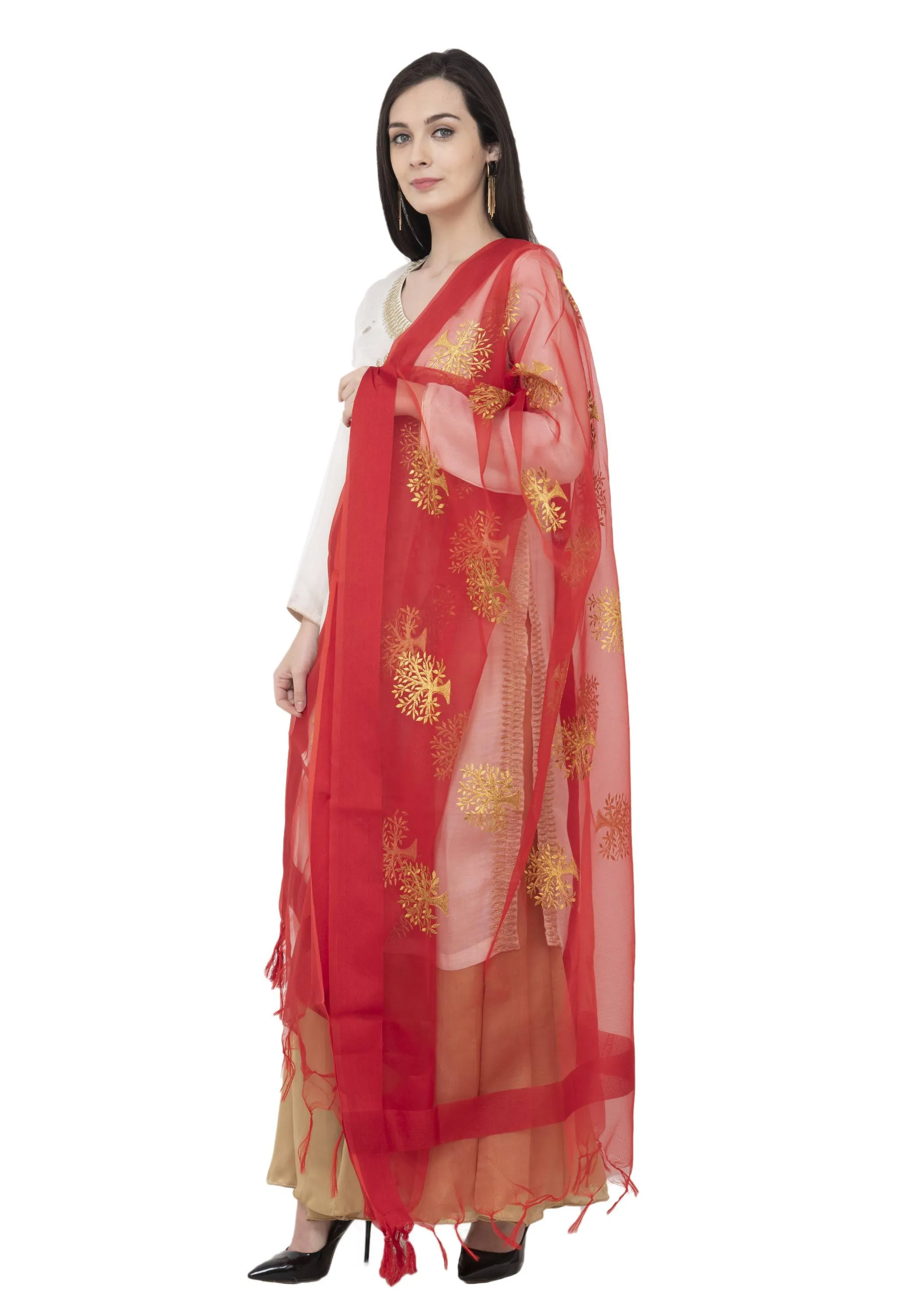 A R SILK TISSUE ZARI EMB. Fancy Dupatta Mehroon Color Dupatta or Chunni