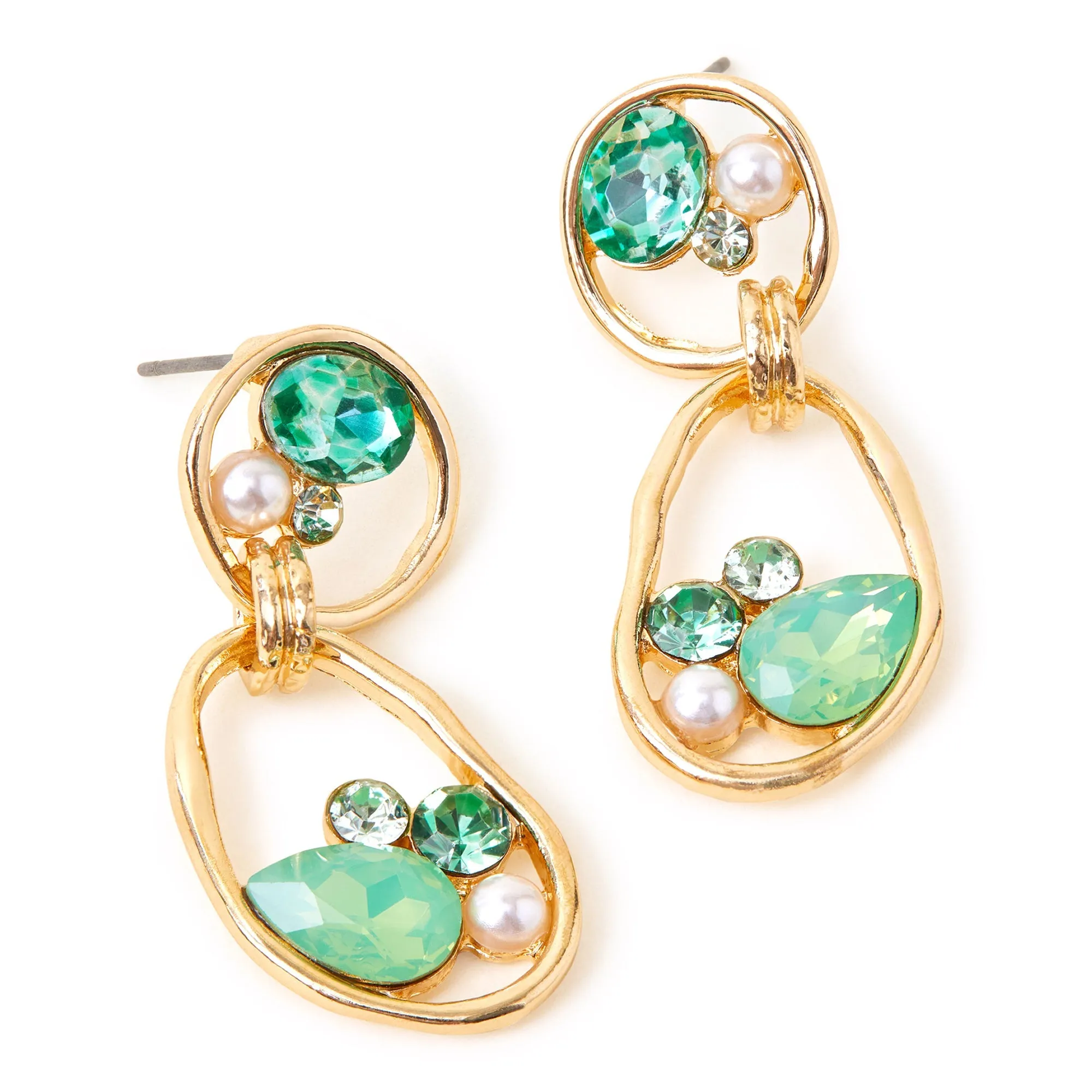 Accessorize London Women's Green Encircled Gem Drop Earrings