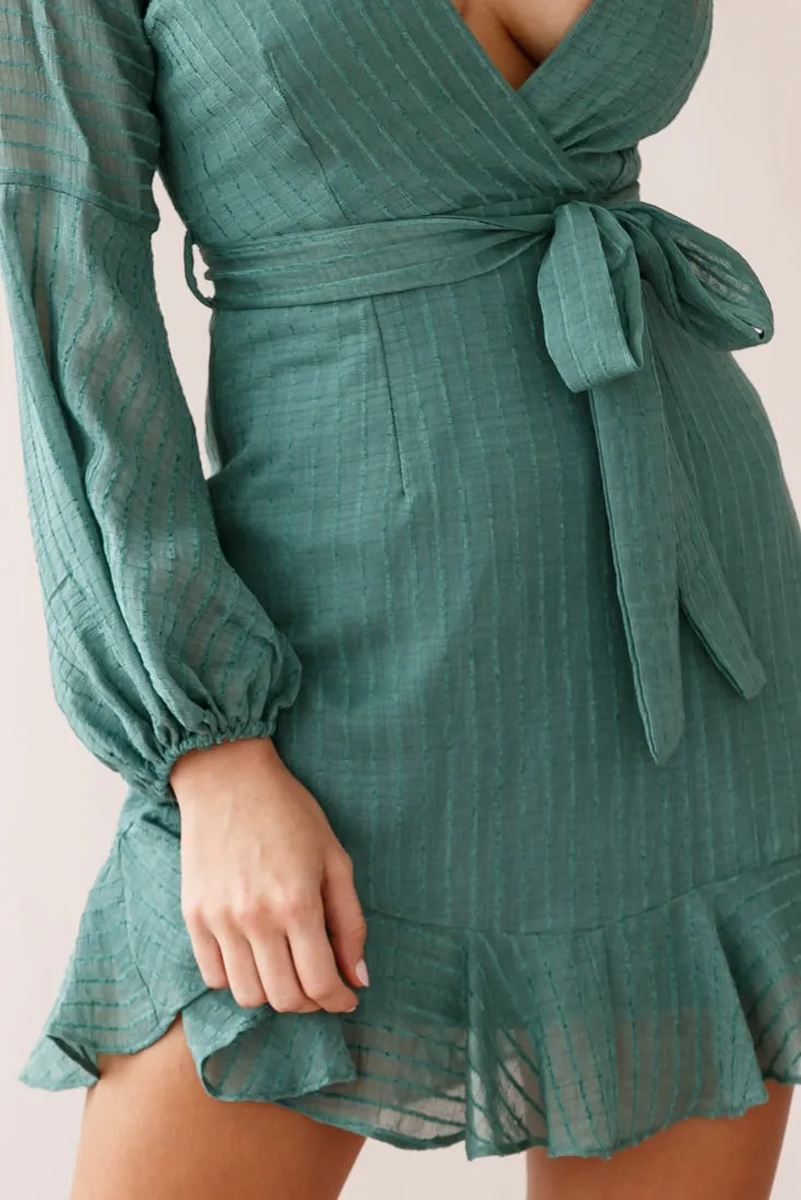 Adelaide Long Balloon Sleeve Wrap Dress Green