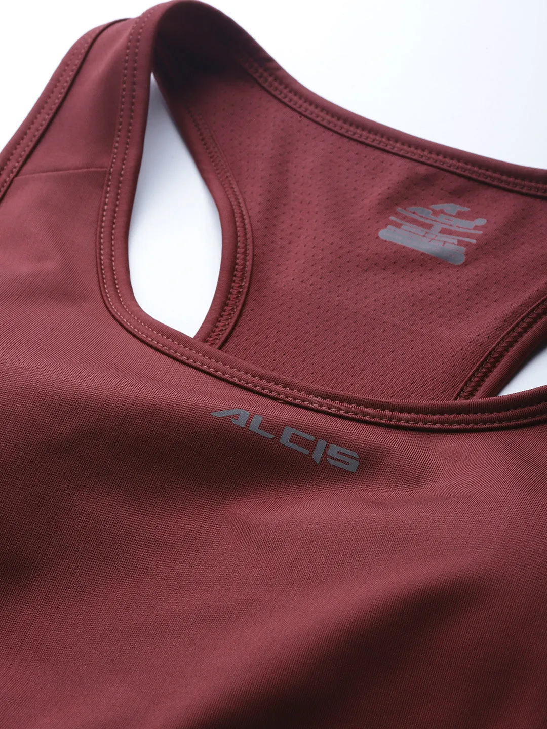 Alcis Maroon Solid Non-Wired Lightly Padded Workout Bra