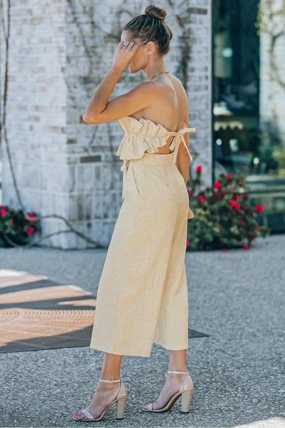 Aliyah Ruffled Strapless Wide Leg Jumpsuit