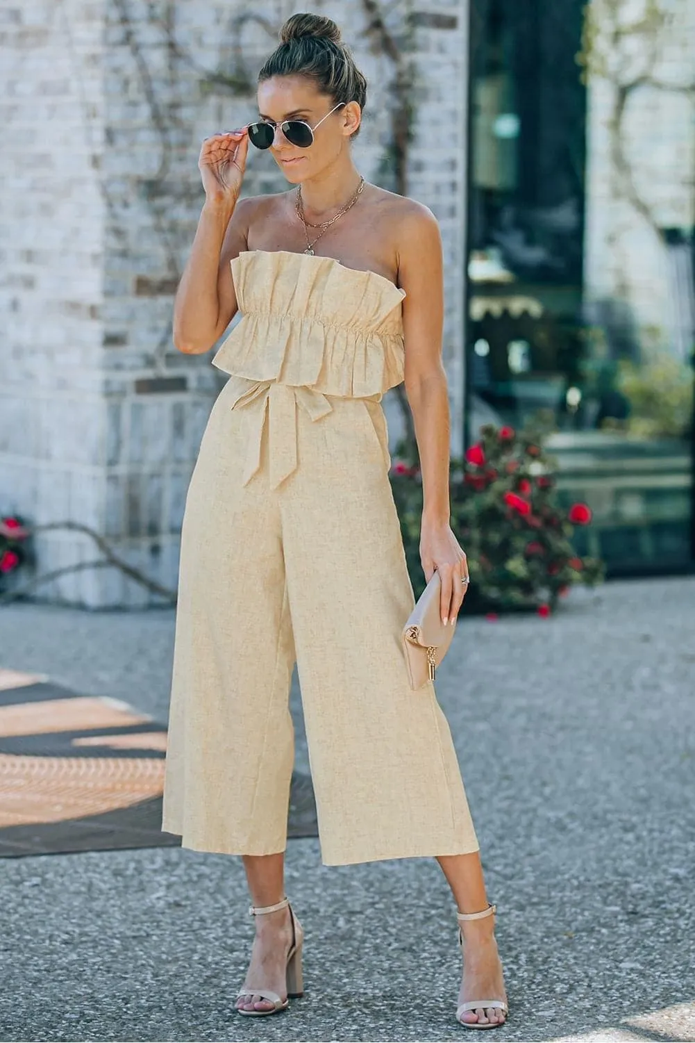 Aliyah Ruffled Strapless Wide Leg Jumpsuit