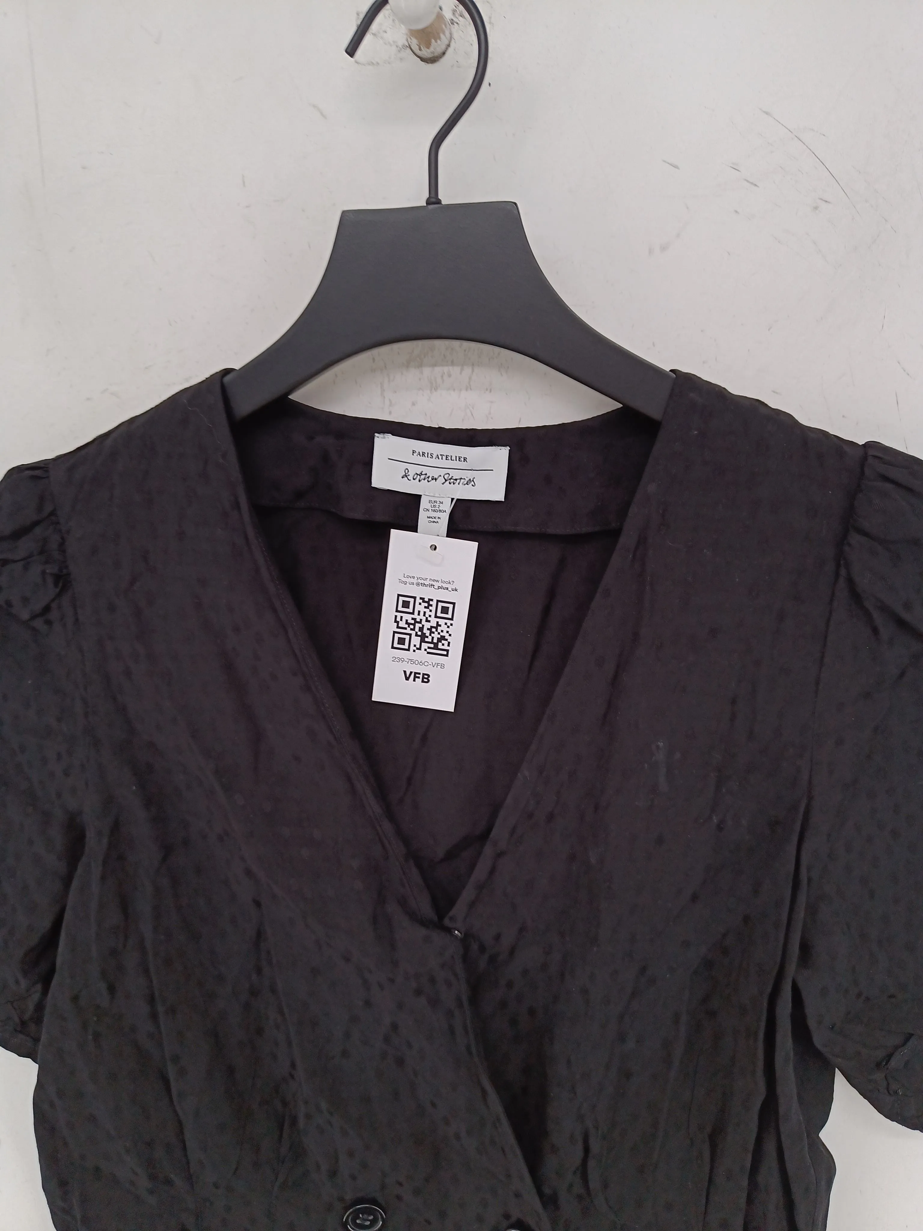 & Other Stories Women's Blouse UK 6 Black 100% Viscose