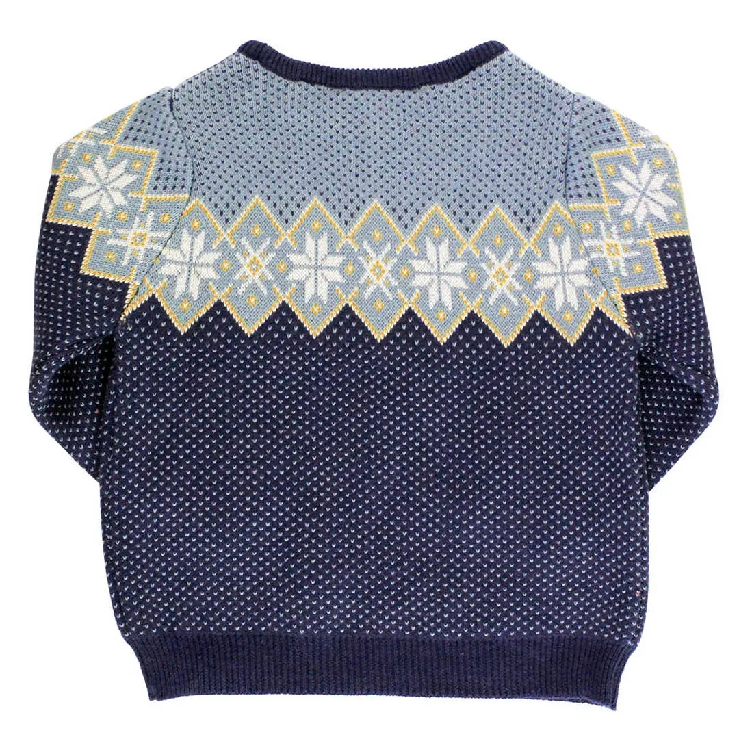 Antique Blue Fair Isle Knit Crew Neck Sweater in Blue