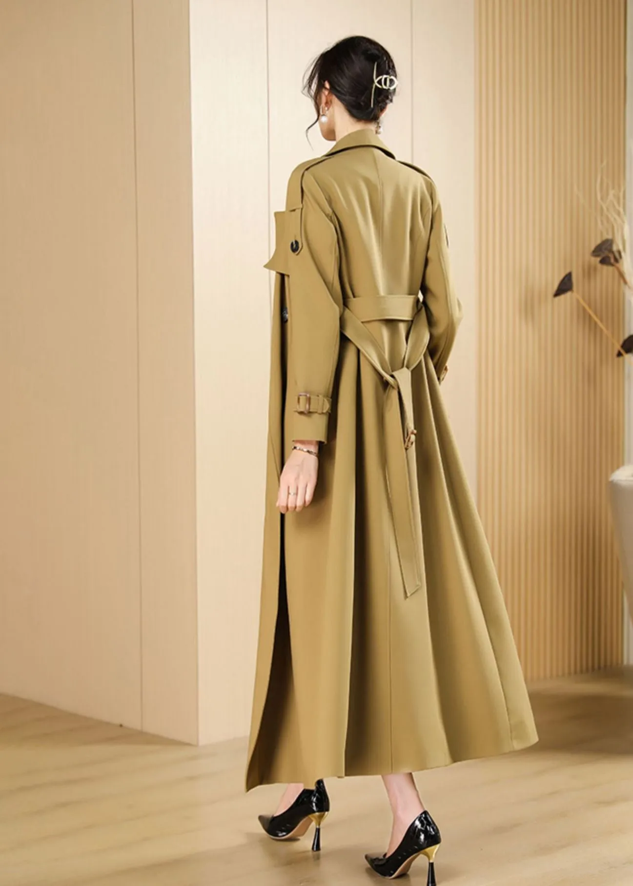 Audrey Epaulet Double Breasted Button Long Trench Coat