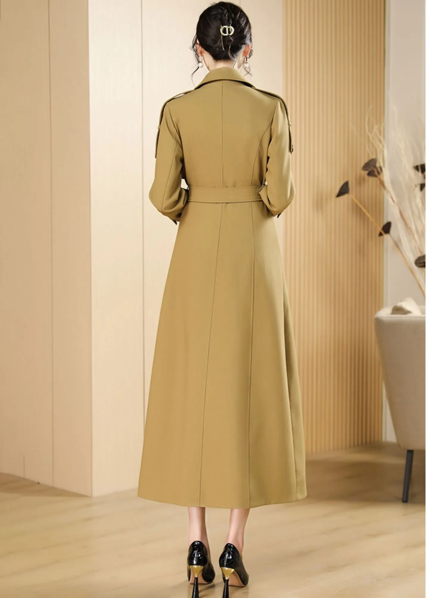 Audrey Epaulet Double Breasted Button Long Trench Coat