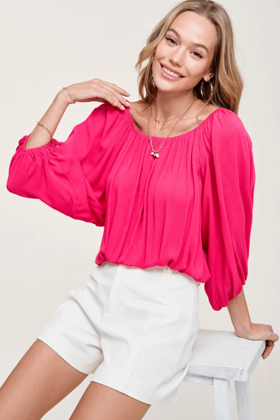 Balloon Sleeve Off Shoulder Top