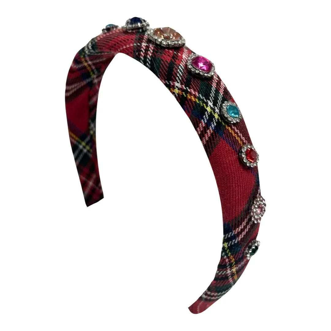 Bari Lynn Padded Jewel Headband - Red Plaid