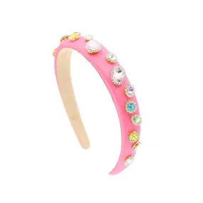 Bari Lynn Thin Padded Satin Jewel Headband - Hot Pink