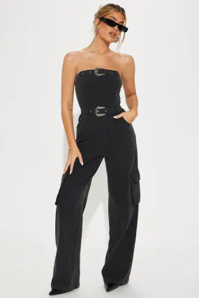 Be Somebody Denim Jumpsuit  - Charcoal