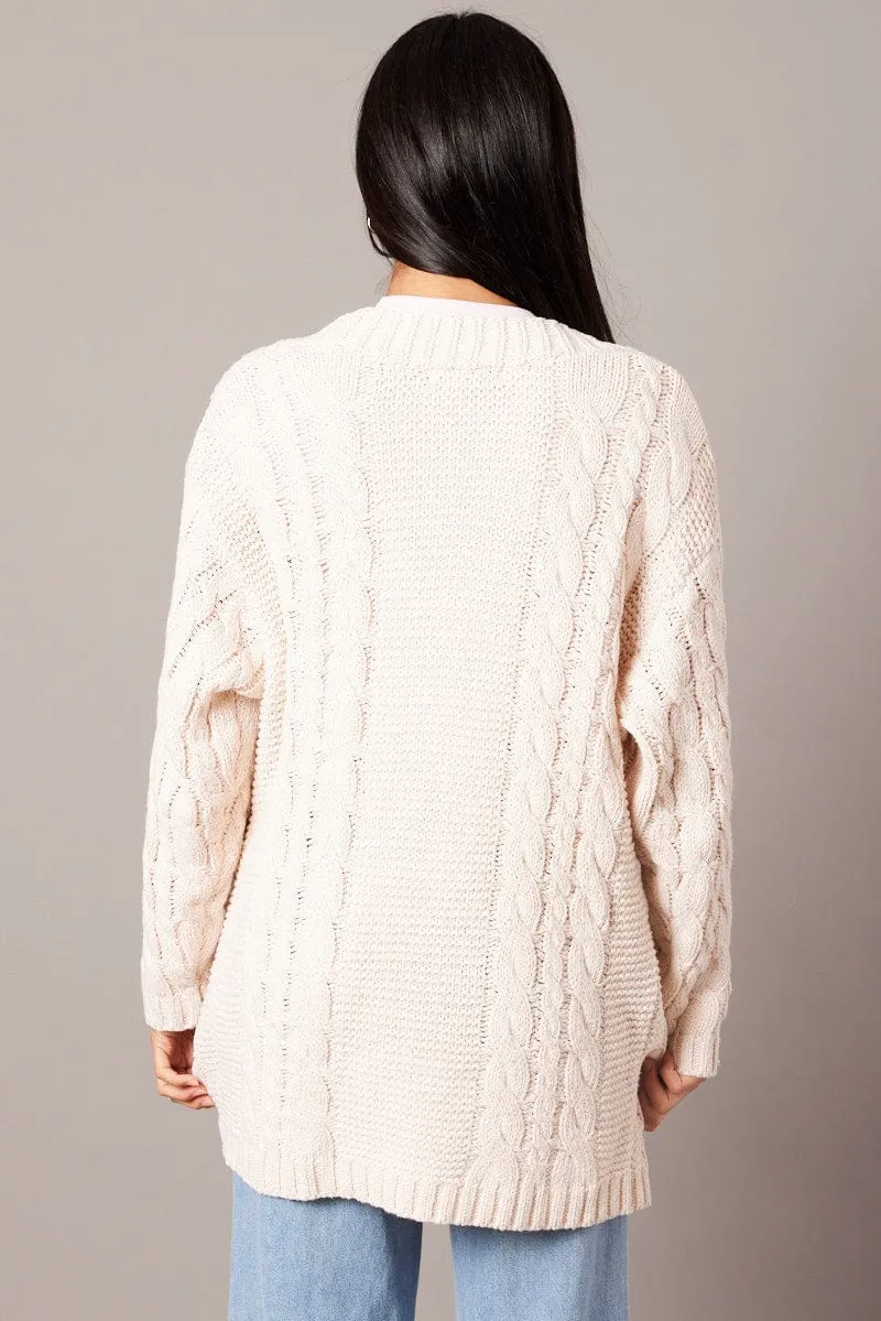 Beige Cable Knit Cardigan Longline