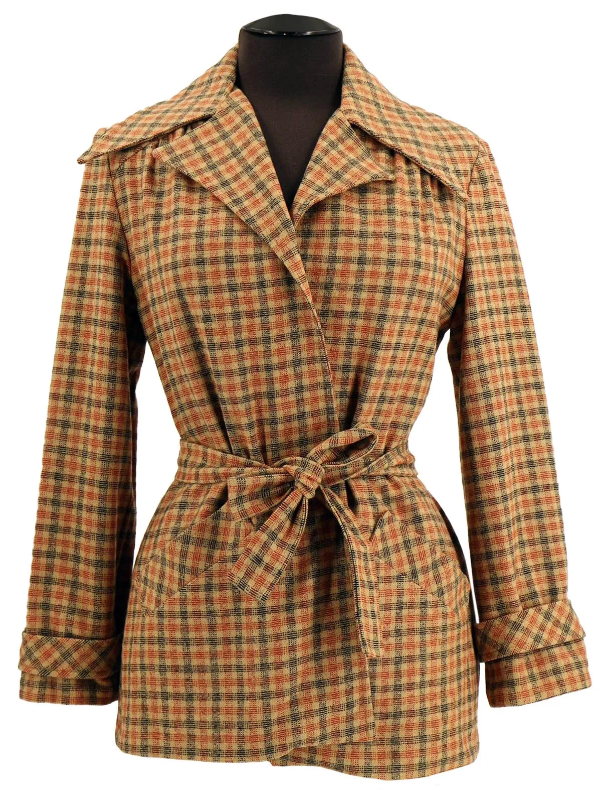 Beige Check 1940s Look Belted Jacket