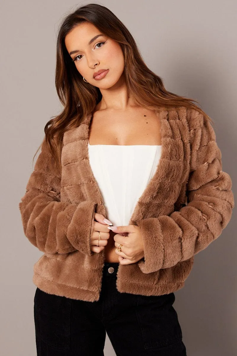 Beige Faux Fur Crop Jacket