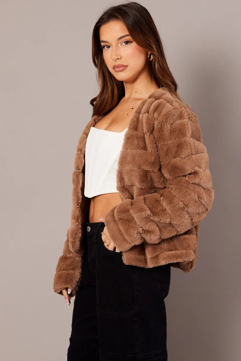 Beige Faux Fur Crop Jacket