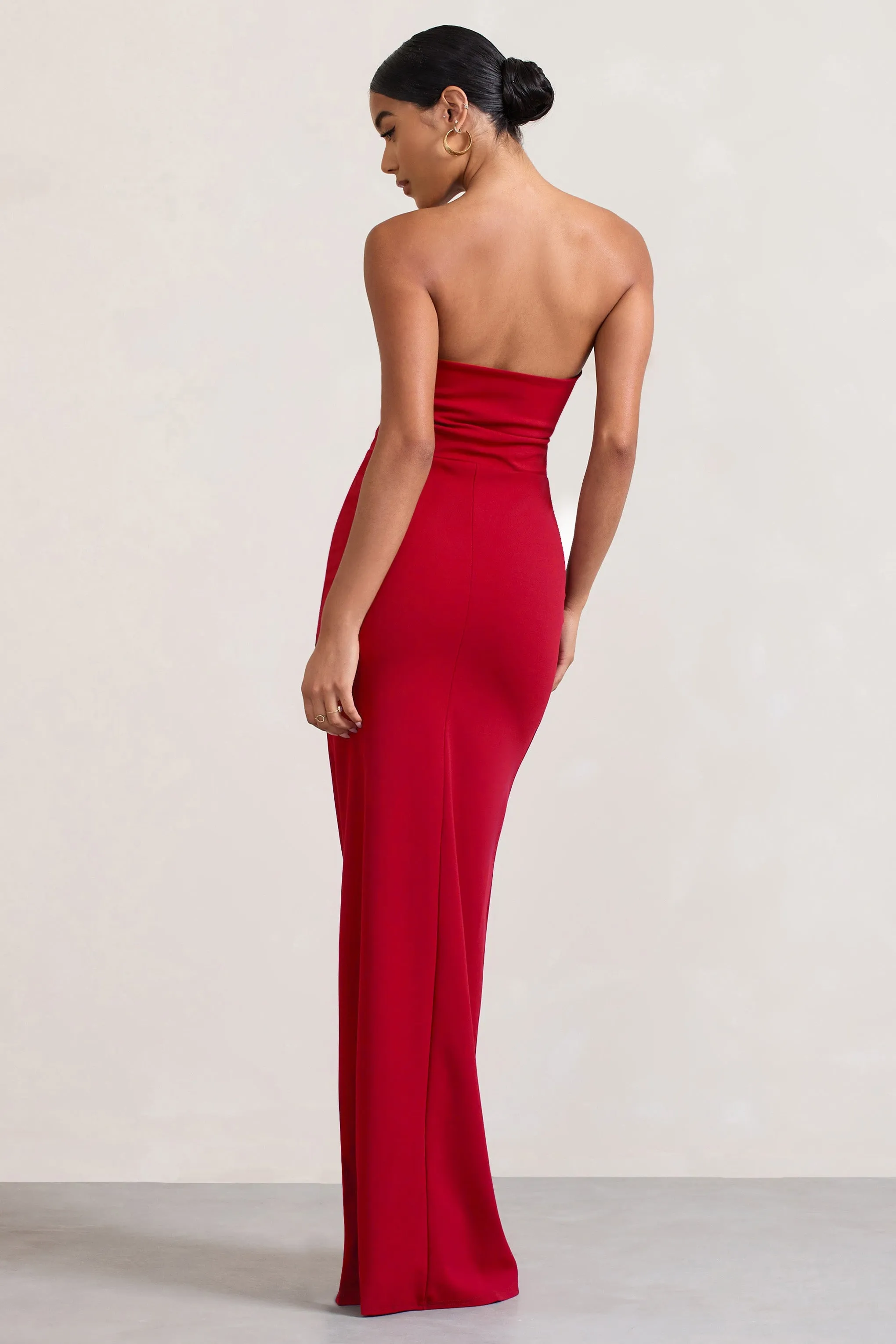 Belle of The Ball | Red Bandeau Maxi Dress With Split Hem