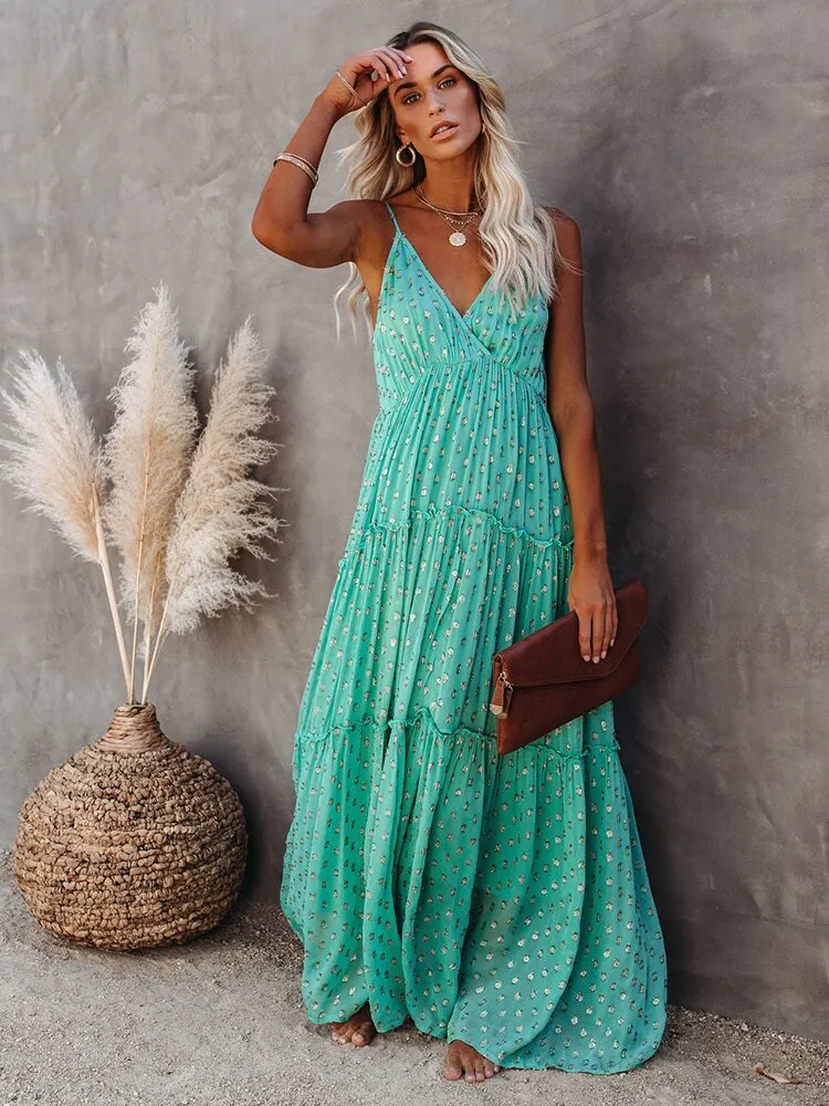 BerriesJam - 2024 Sleeveless V Neck Spaghetti Strap Summer Maxi Dress