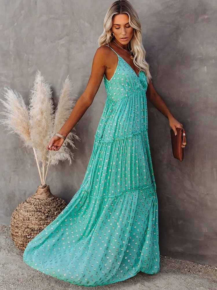 BerriesJam - 2024 Sleeveless V Neck Spaghetti Strap Summer Maxi Dress