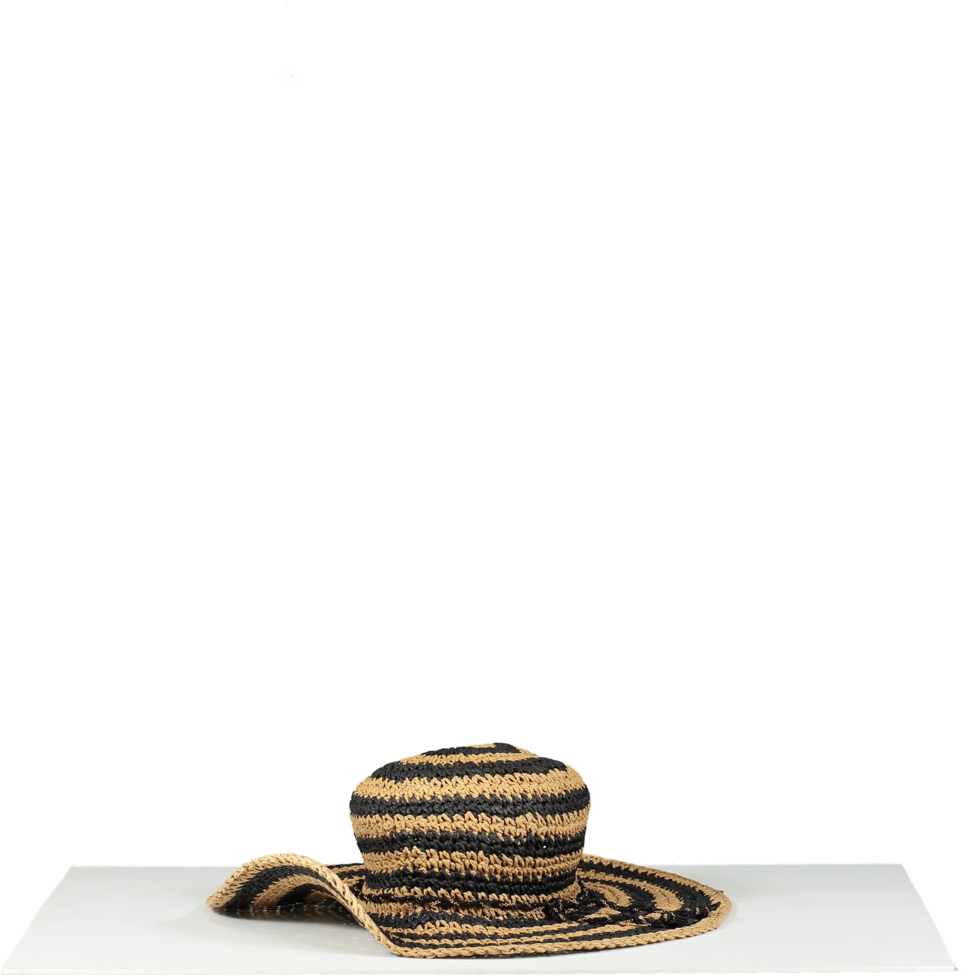 Biba Black / Natural Striped Woven Hat One Size