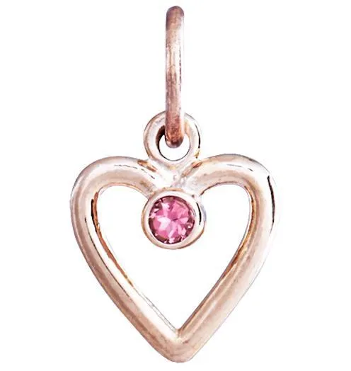 Birthstone Heart Charm With Pink Tourmaline