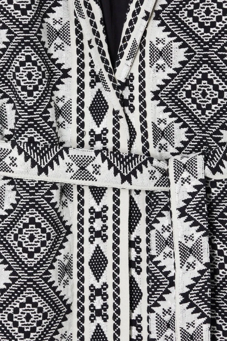 Black And Cream Jacquard Coatigan