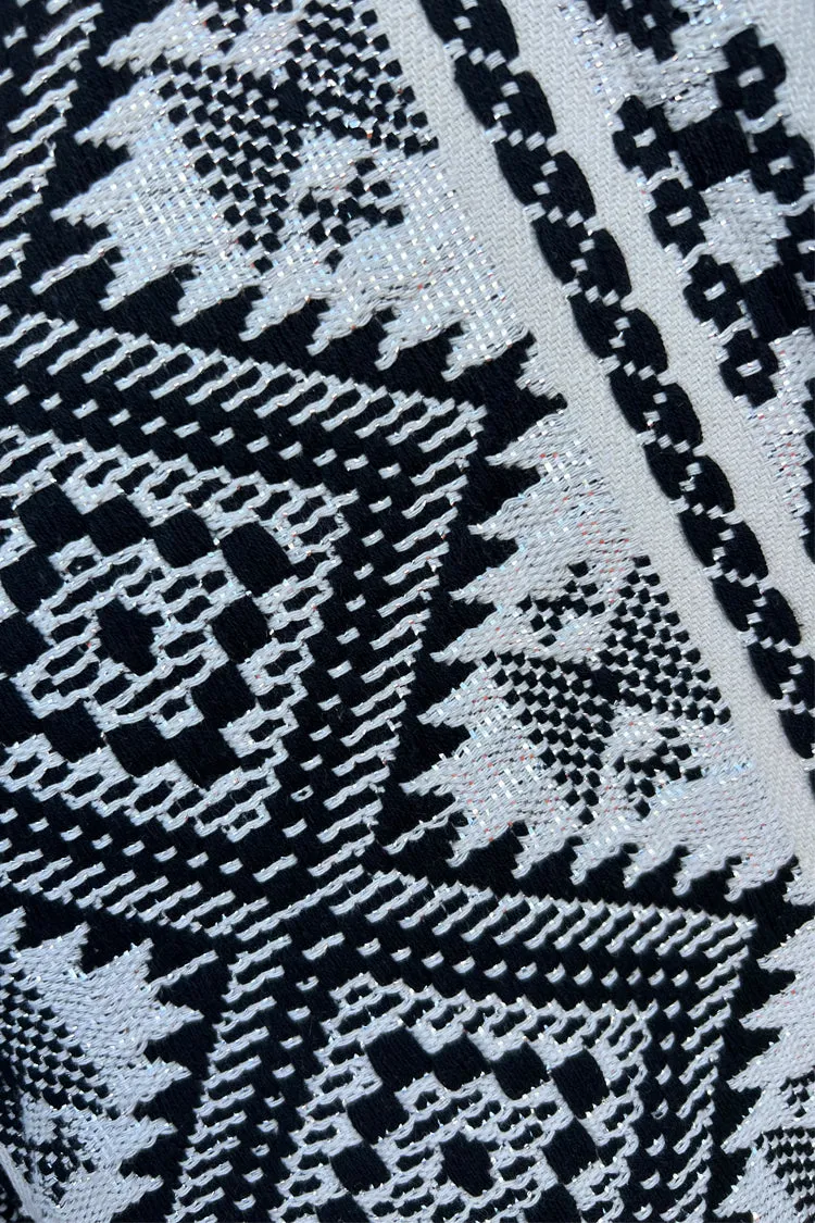 Black And Cream Jacquard Coatigan