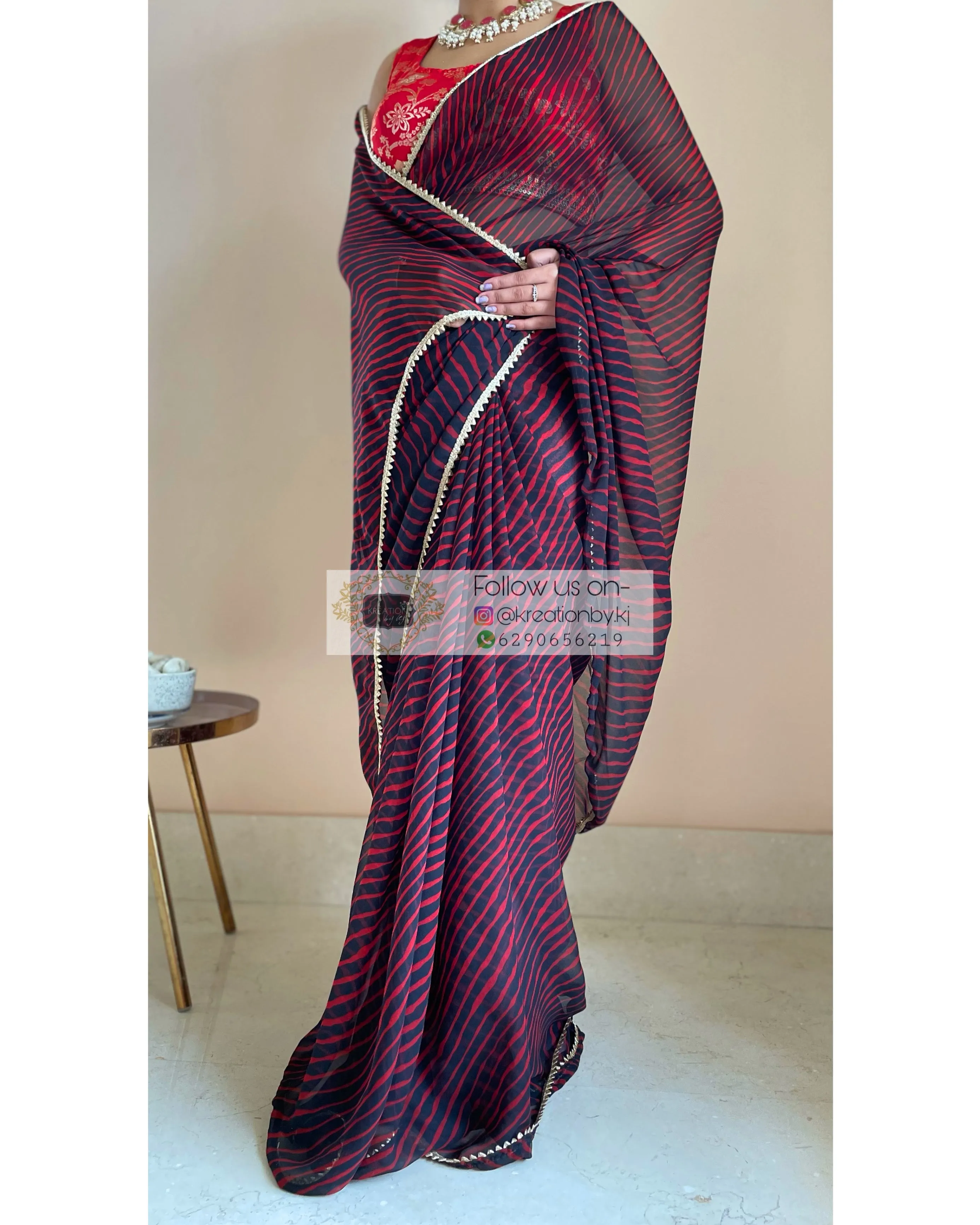 Black and Maroon Georgette Leheriya Saree