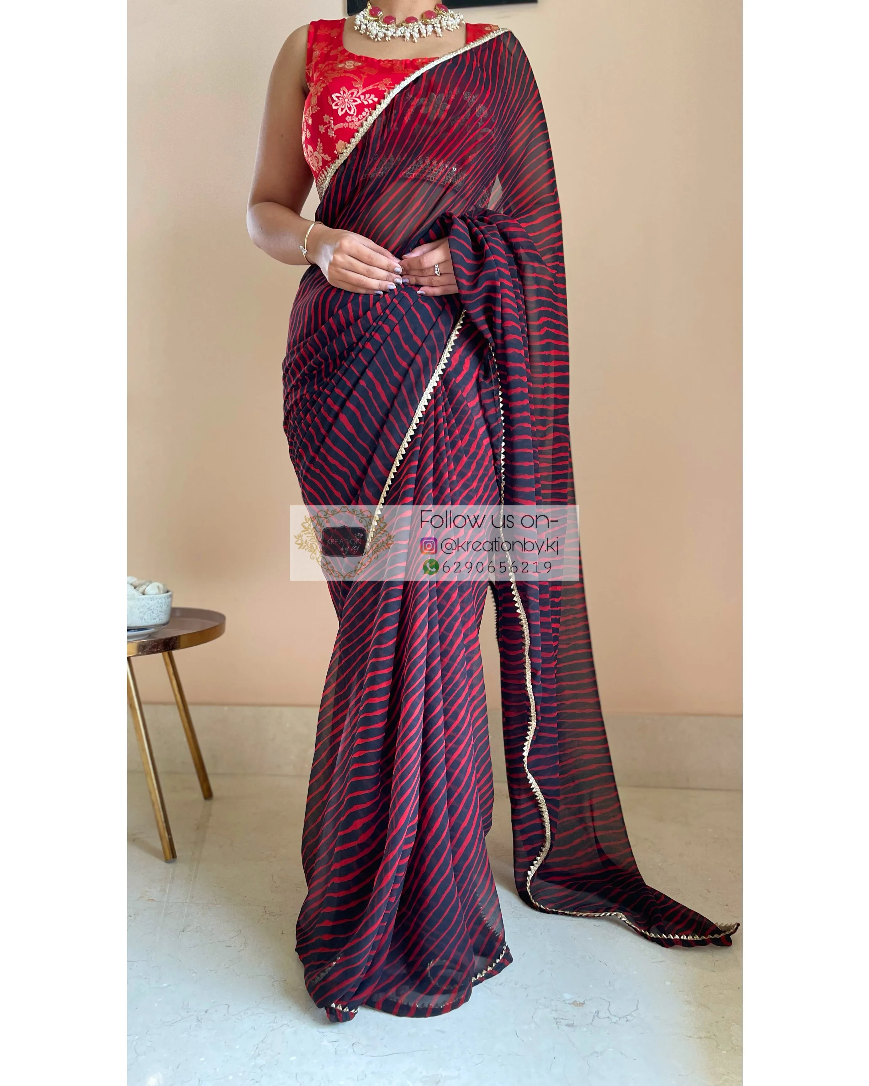 Black and Maroon Georgette Leheriya Saree