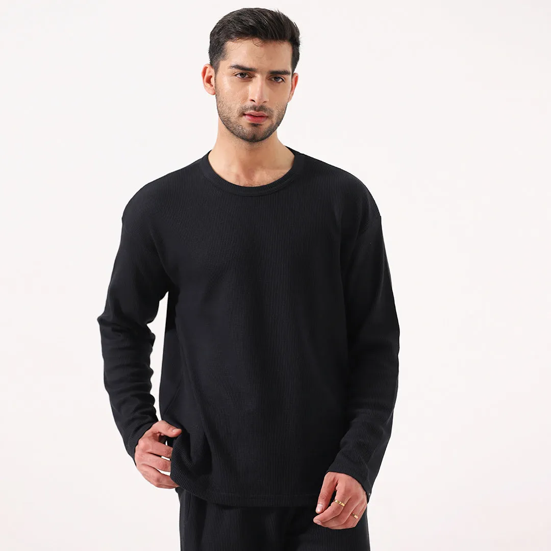 Black Long Sleeve Waffle T-Shirt