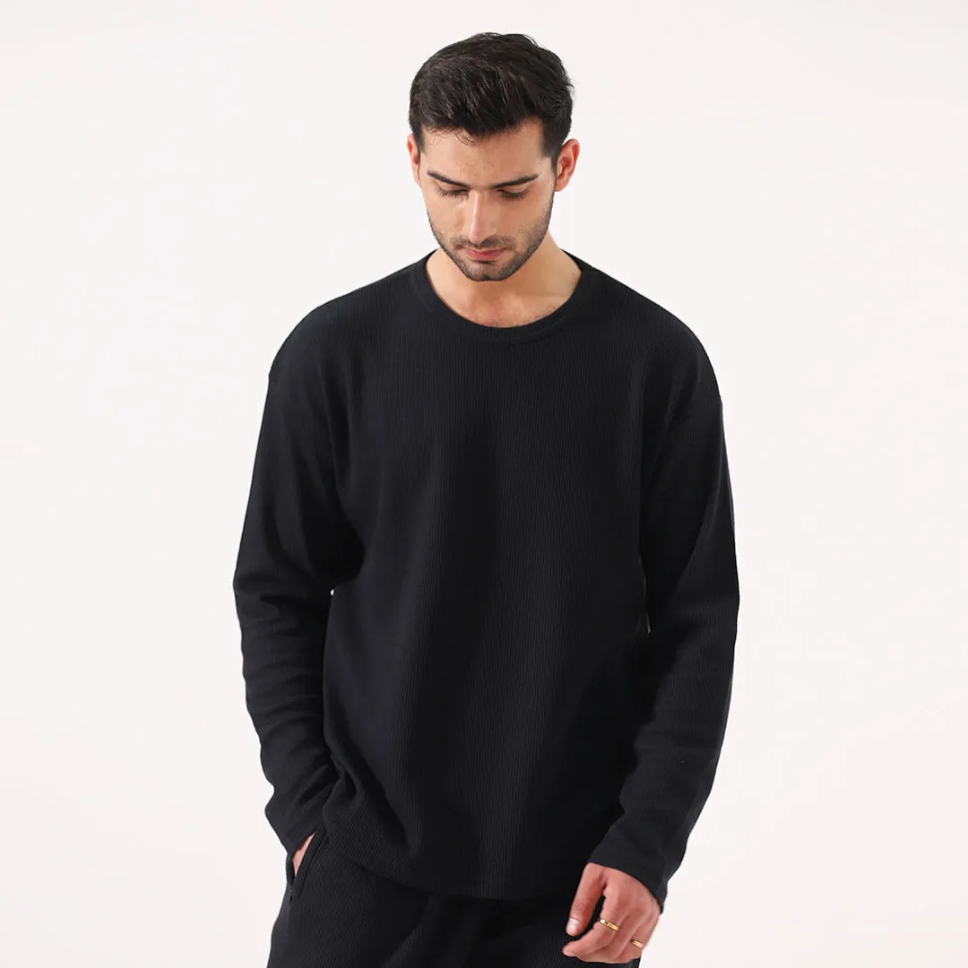 Black Long Sleeve Waffle T-Shirt