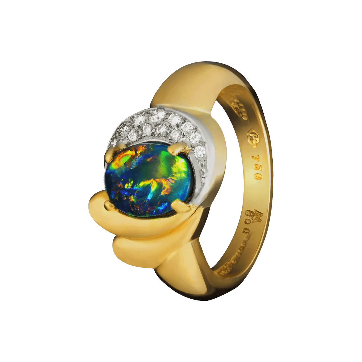 Black Opal, Diamond, 18K Gold & Platinum Ring