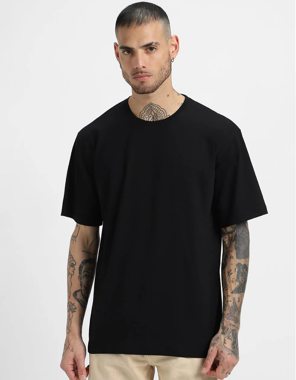 Black Solid Oversized Tshirt