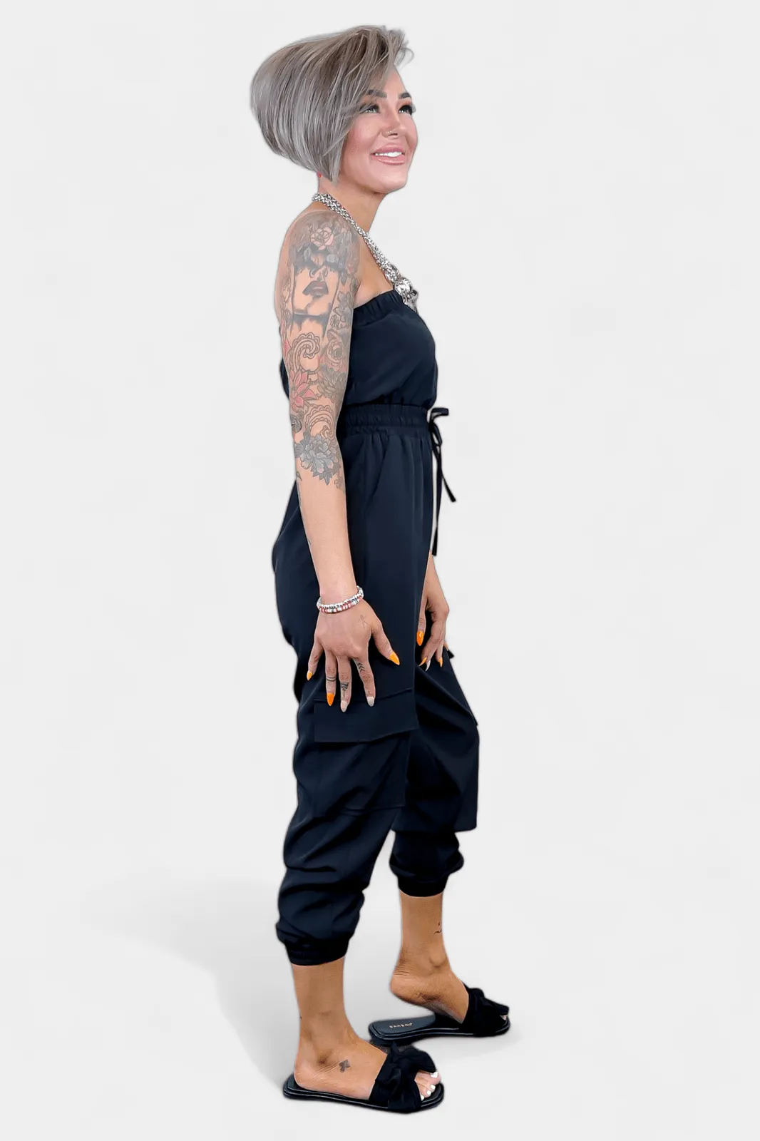 Black Strapless Jogger Jumpsuit