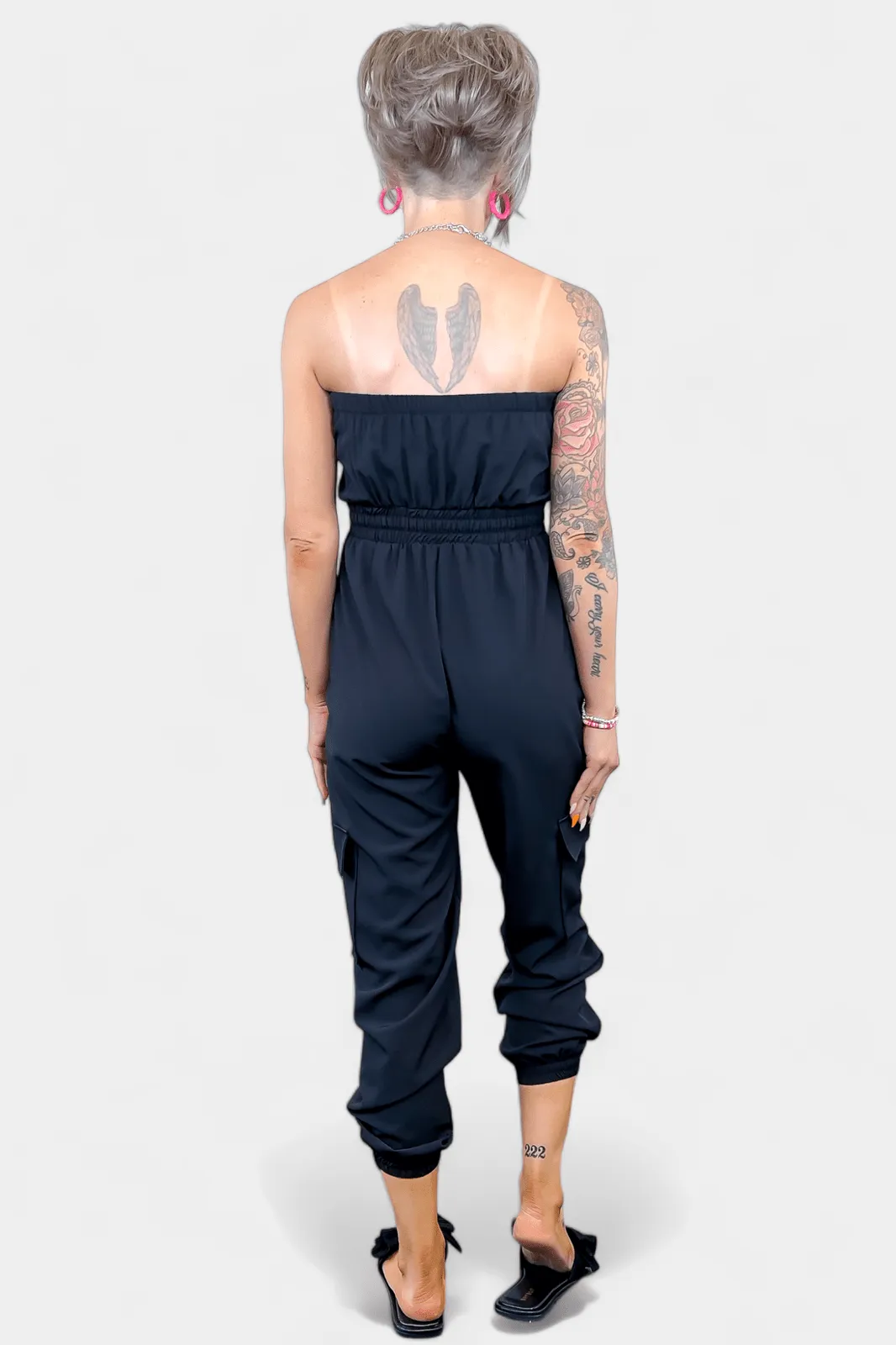 Black Strapless Jogger Jumpsuit