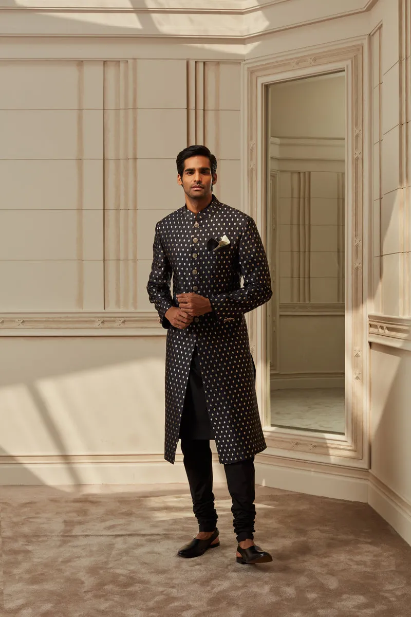 Black Tanchoi Brocade Sherwani