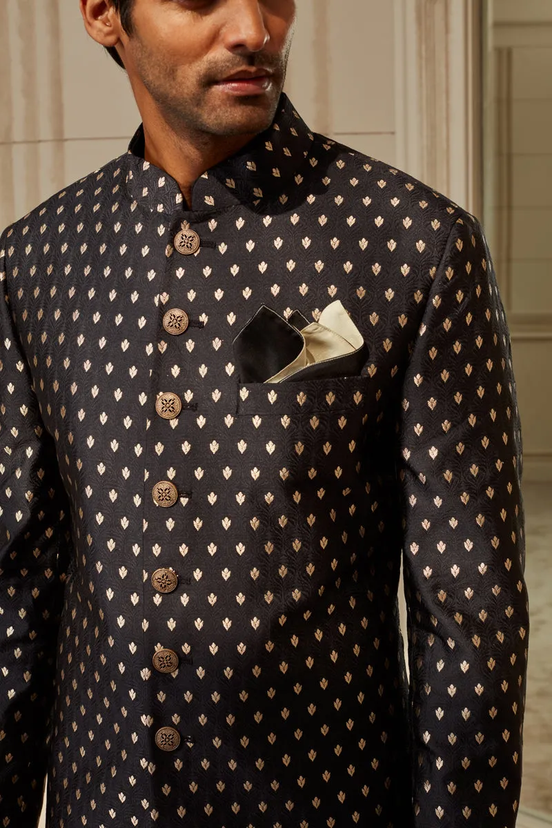 Black Tanchoi Brocade Sherwani