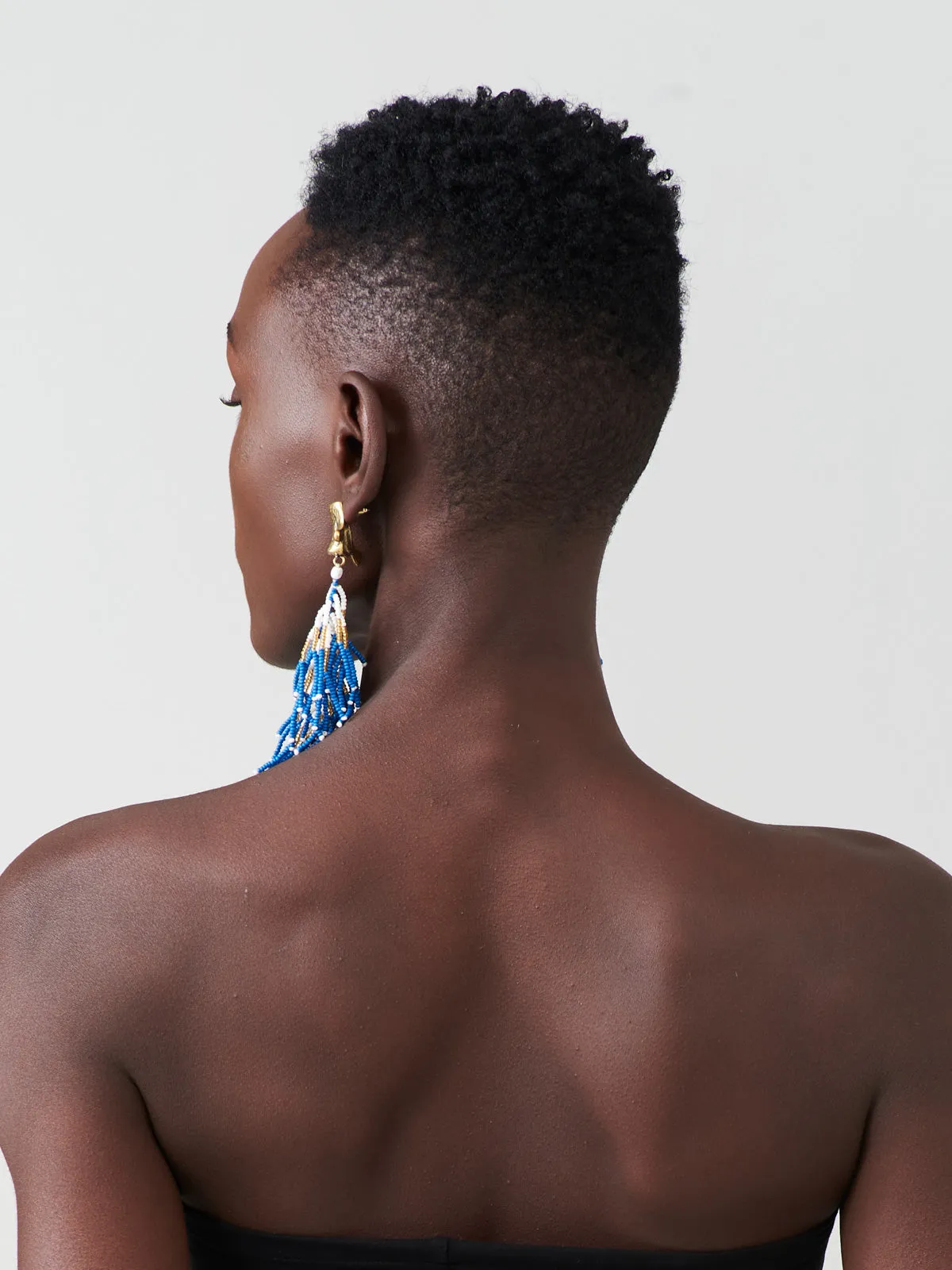 Blue & White Yatta Fringe Earrings