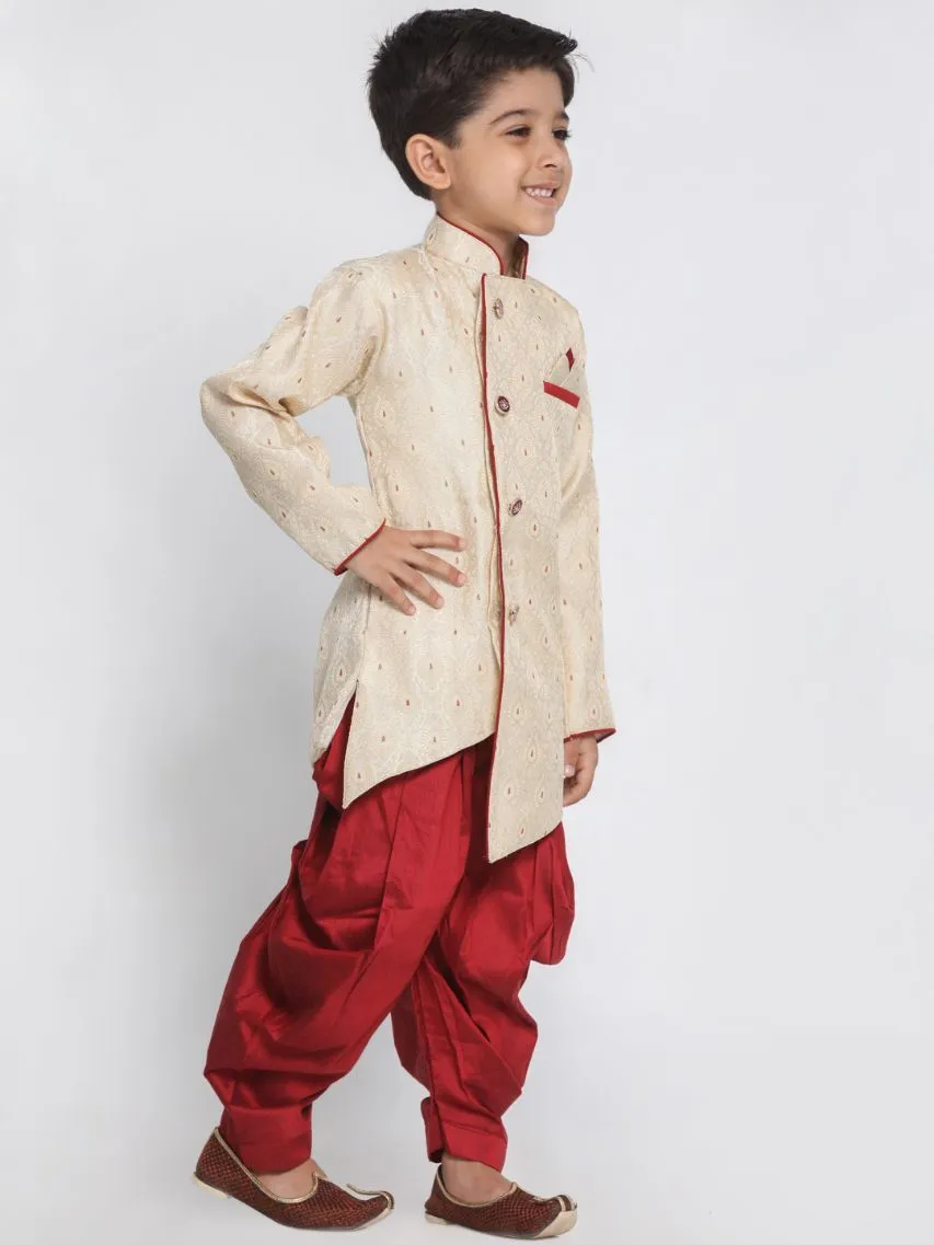 Boys' Maroon Cotton Silk Blend Kurta and Dhoti Set