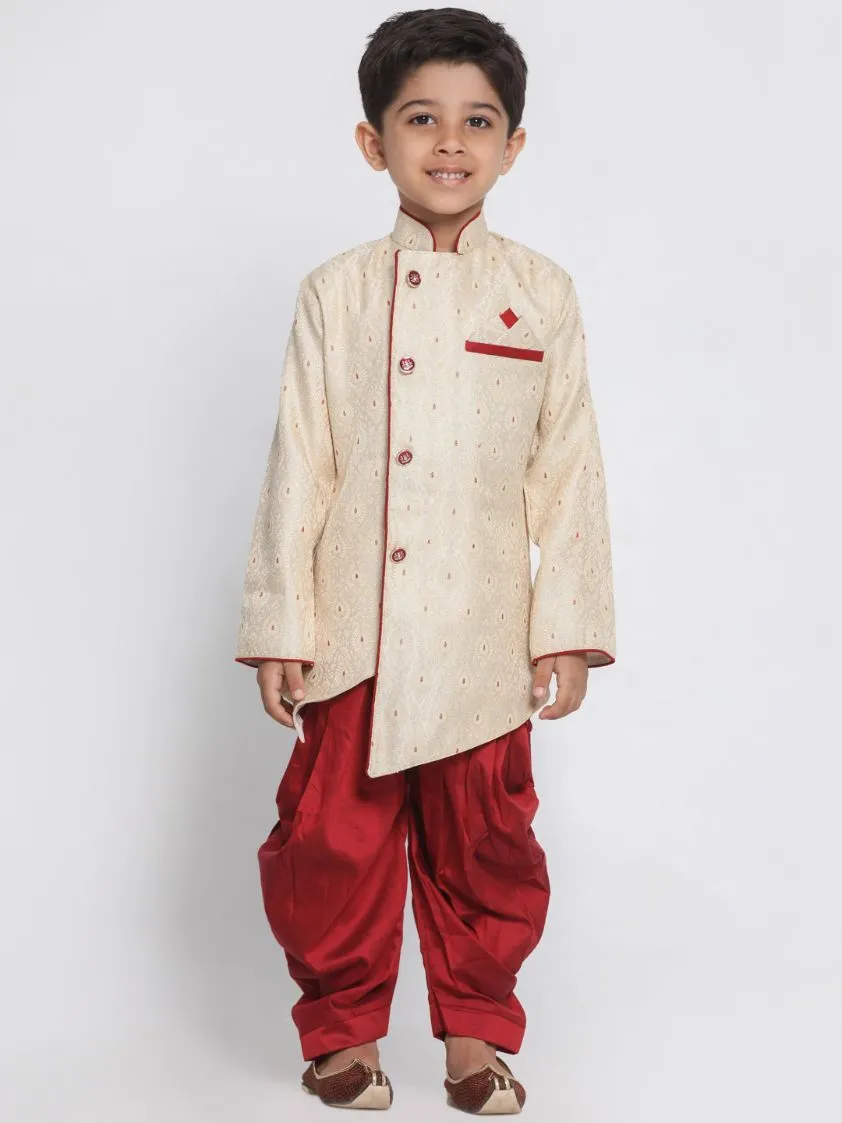 Boys' Maroon Cotton Silk Blend Kurta and Dhoti Set